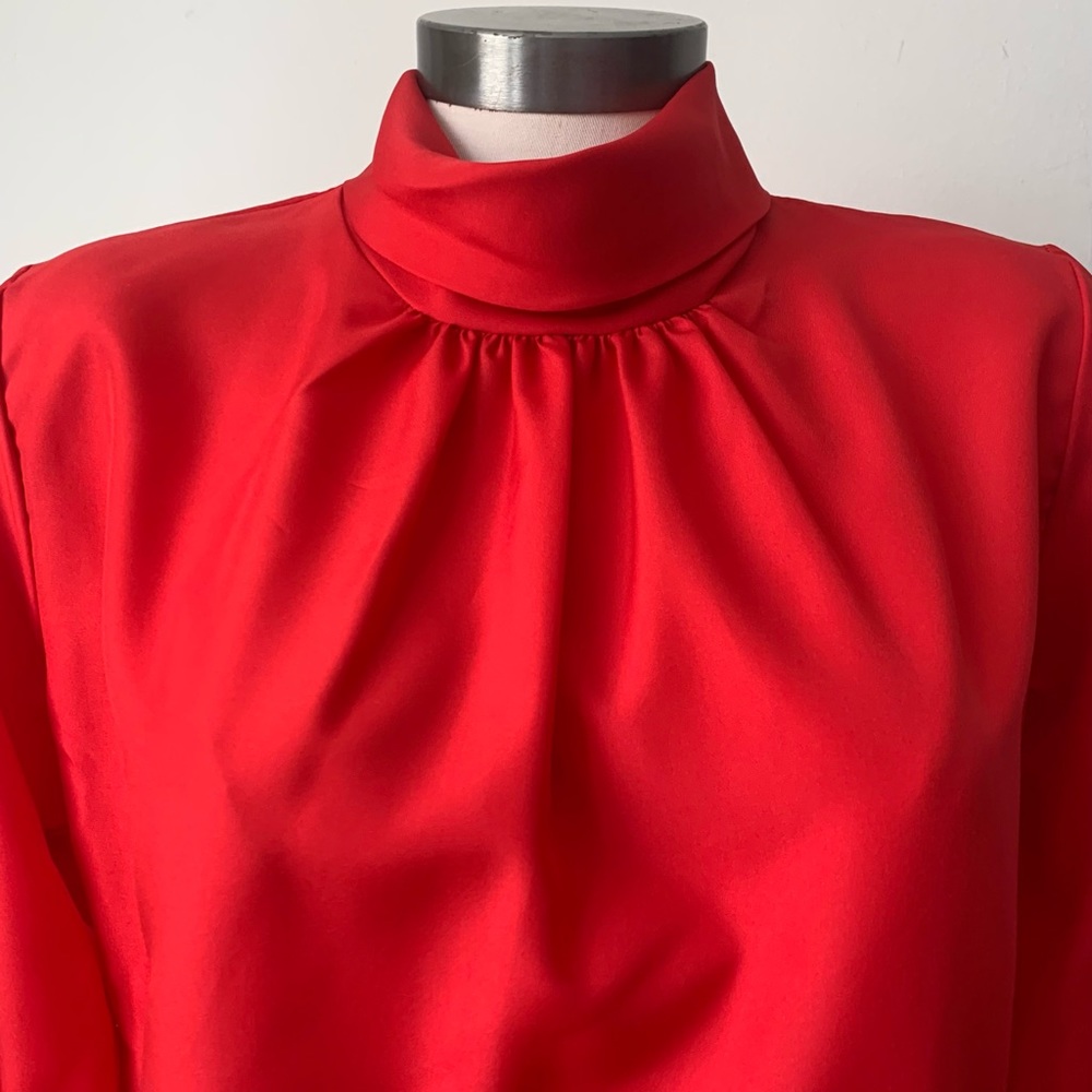 NWT Vintage Deadstock 80’s High Neck Red Blouse Holiday size Medium